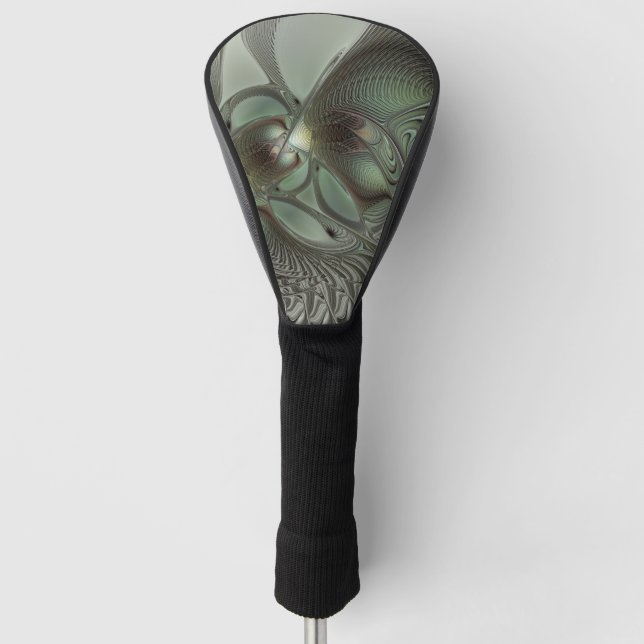 Abstraktes Olive Sage Green Grau Fraktal Art Fanta Golf Headcover (Vorderseite)