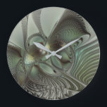 Abstraktes Olive Sage Green Grau Fraktal Art Fanta Große Wanduhr<br><div class="desc">Abstrakte Fraktal-Kunst,  eine moderne und dekorative Fantasie-Schöpfung. Design für Ihre runden Acrylwanduhr und mehr.</div>