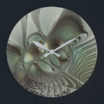 Abstraktes Olive Sage Green Grau Fraktal Art Fanta Große Wanduhr<br><div class="desc">Abstrakte Fraktal-Kunst,  eine moderne und dekorative Fantasie-Schöpfung. Design für Ihre runden Acrylwanduhr und mehr.</div>