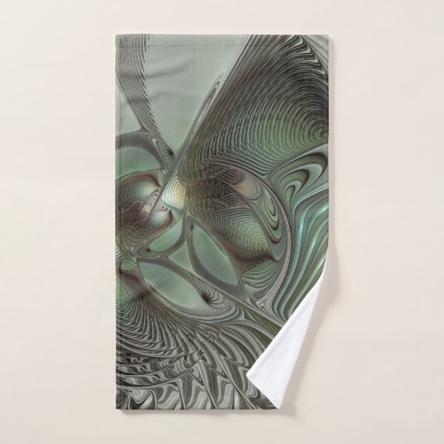 Abstraktes Olive Sage Green Grau Fraktal Art Fanta Handtuch (Handtuch)