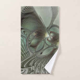 Abstraktes Olive Sage Green Grau Fraktal Art Fanta Handtuch