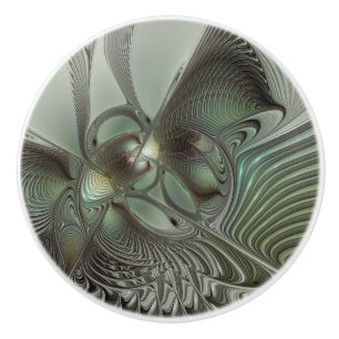 Abstraktes Olive Sage Green Grau Fraktal Art Fanta Keramikknauf