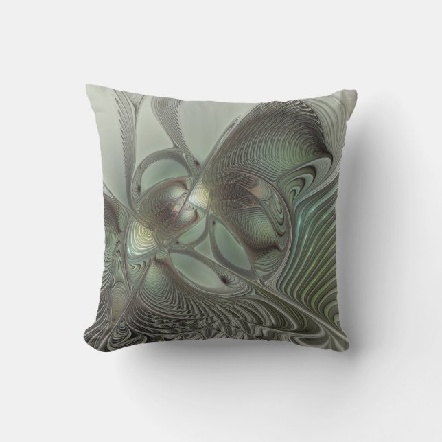Abstraktes Olive Sage Green Grau Fraktal Art Fanta Kissen (Vorderseite)