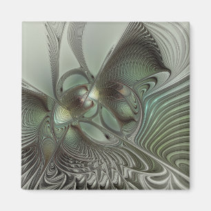 Abstraktes Olive Sage Green Grau Fraktal Art Fanta Magnet