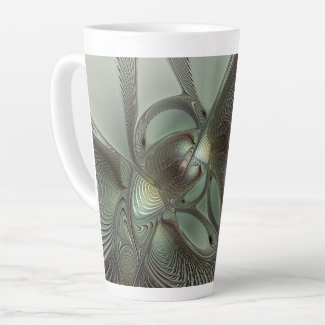 Abstraktes Olive Sage Green Grau Fraktal Art Fanta Milchtasse (Linke Ecke)