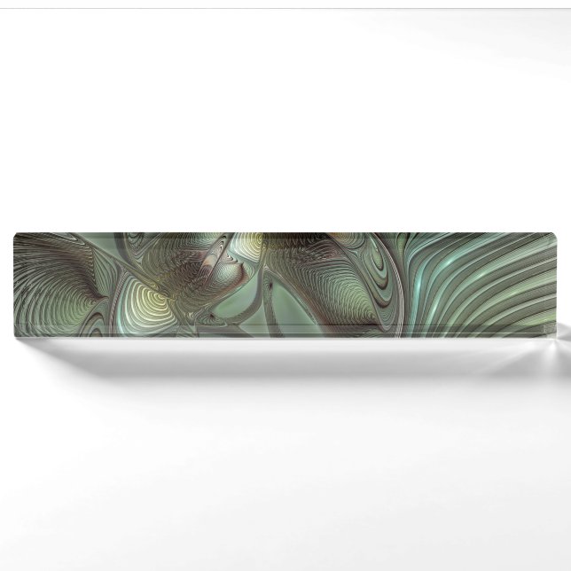 Abstraktes Olive Sage Green Grau Fraktal Art Fanta Namensplakette (Vorderseite)