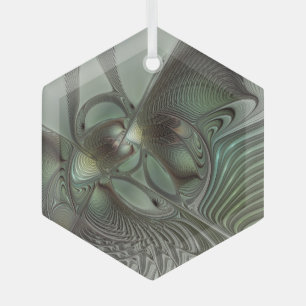 Abstraktes Olive Sage Green Grau Fraktal Art Fanta Ornament Aus Glas