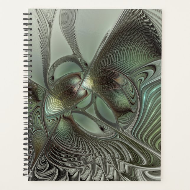 Abstraktes Olive Sage Green Grau Fraktal Art Fanta Planer (Vorderseite)