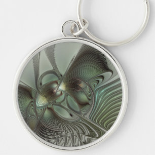 Abstraktes Olive Sage Green Grau Fraktal Art Fanta Schlüsselanhänger