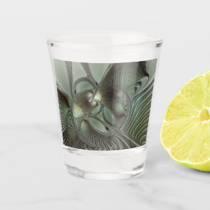 Abstraktes Olive Sage Green Grau Fraktal Art Fanta Schnapsglas