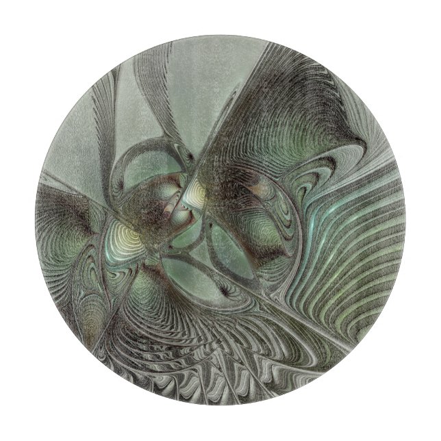 Abstraktes Olive Sage Green Grau Fraktal Art Fanta Schneidebrett (Vorderseite)