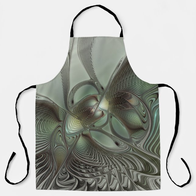 Abstraktes Olive Sage Green Grau Fraktal Art Fanta Schürze (Vorderseite)
