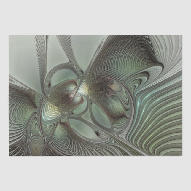 Abstraktes Olive Sage Green Grau Fraktal Art Fanta Seidenpapier (Vorderseite)