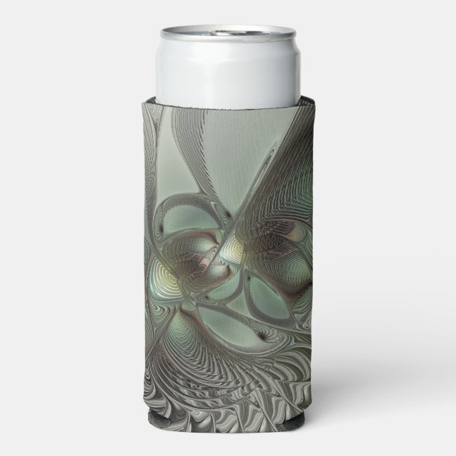 Abstraktes Olive Sage Green Grau Fraktal Art Fanta Selters Dosenkühler (Seltzer Vorderseite)