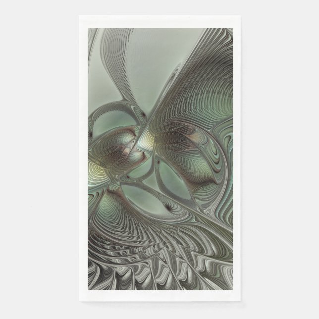 Abstraktes Olive Sage Green Grau Fraktal Art Fanta Serviette (Vorderseite)