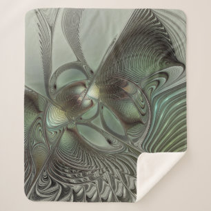 Abstraktes Olive Sage Green Grau Fraktal Art Fanta Sherpadecke