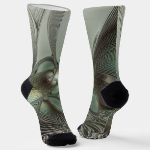 Abstraktes Olive Sage Green Grau Fraktal Art Fanta Socken