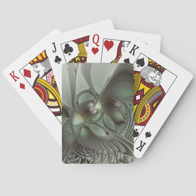 Abstraktes Olive Sage Green Grau Fraktal Art Fanta Spielkarten (Rückseite)