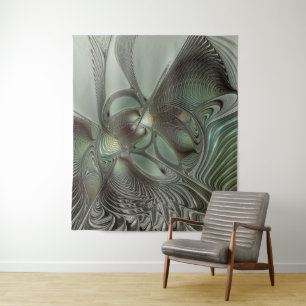 Abstraktes Olive Sage Green Grau Fraktal Art Fanta Wandteppich