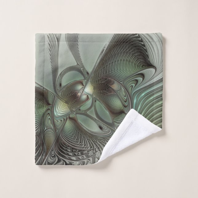 Abstraktes Olive Sage Green Grau Fraktal Art Fanta Waschlappen (Waschlappen)