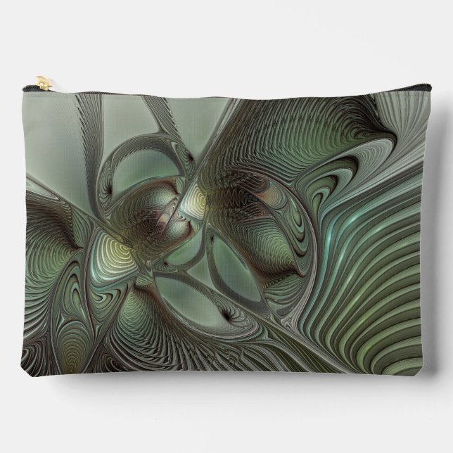 Abstraktes Olive Sage Green Grau Fraktal Art Fanta Zubehörtasche (Vorderseite)