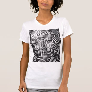Abstraktes optisches Täuschungswellen-Porträt Dame T-Shirt