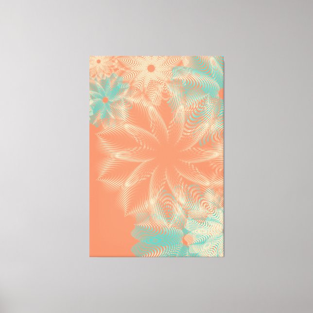 Abstraktes Orange Coral Aquamarin Floral Design Leinwanddruck (Vorderseite)