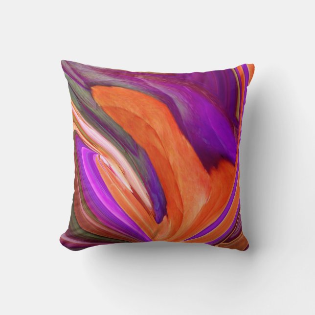 Abstraktes Orange N Lila Leaf-Kissen Kissen (Vorderseite)