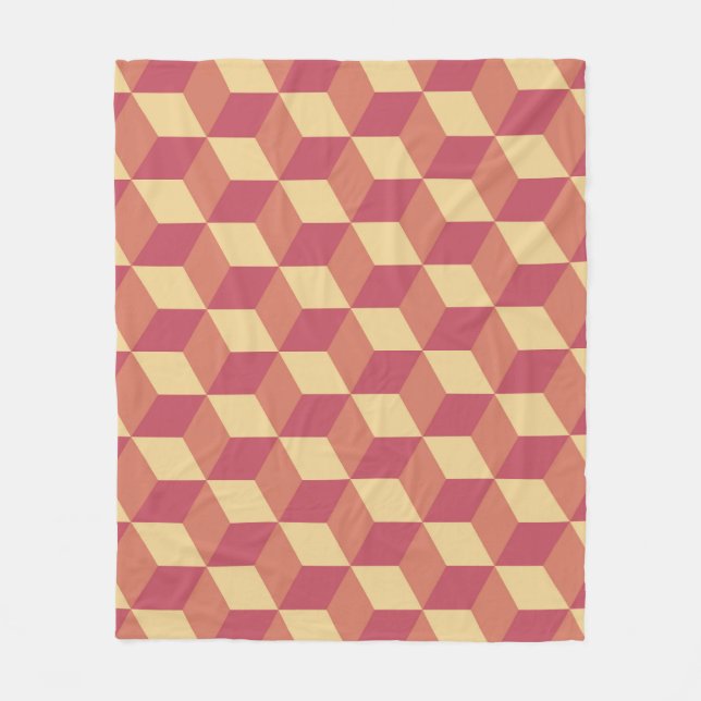 Abstraktes Orange Red Cube Muster Fleecedecke (Vorderseite)