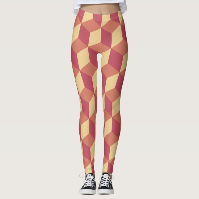 Abstraktes Orange Red Cube Muster Leggings (Vorderseite)