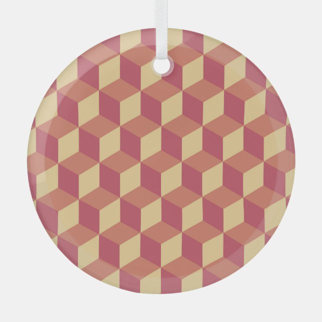 Abstraktes Orange Red Cube Muster Ornament Aus Glas (Vorderseite)