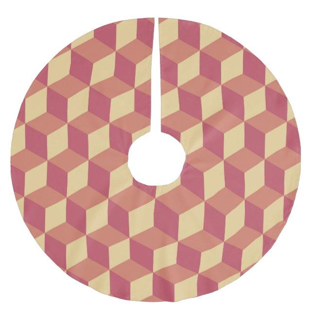 Abstraktes Orange Red Cube Muster Polyester Weihnachtsbaumdecke (Vorderseite)