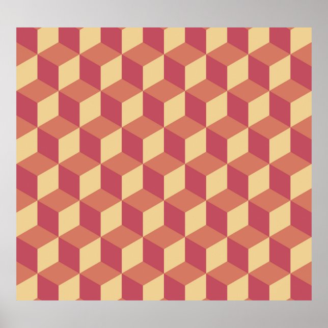 Abstraktes Orange Red Cube Muster Poster (Vorne)