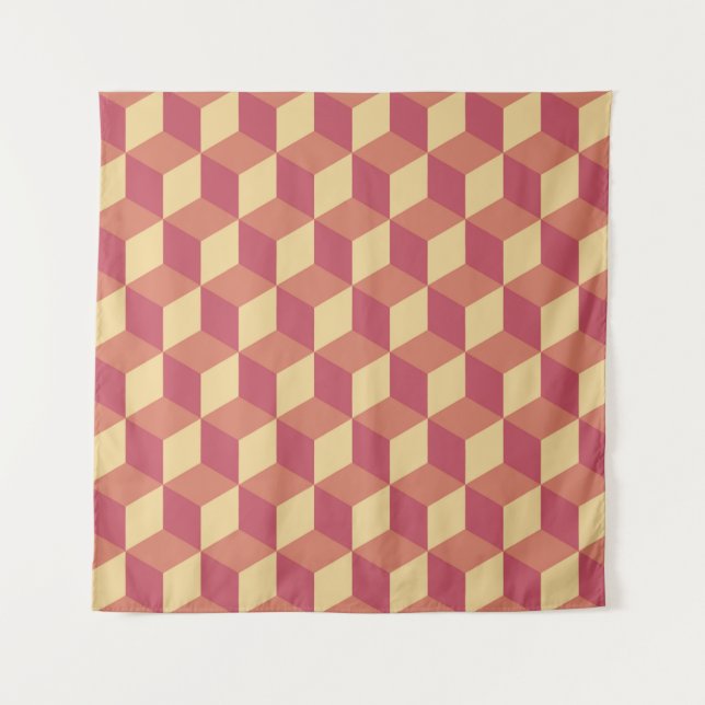 Abstraktes Orange Red Cube Muster Wandteppich (Vorderseite)