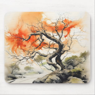 Abstraktes Orange Tree Tinte Gemälde Mousepad