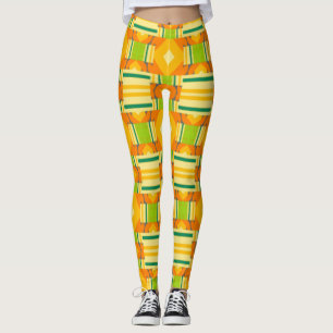 Abstraktes Orange- und Grünmuster mit Diamanten Leggings