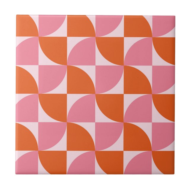 Abstraktes Orange- und Pink-Muster aus der Mitte d Fliese (Vorderseite)