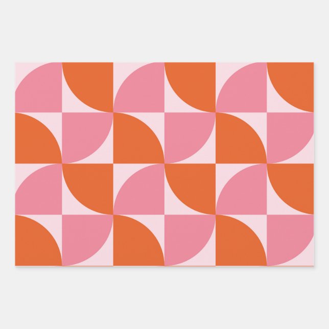Abstraktes Orange- und Pink-Muster aus der Mitte d Geschenkpapier Set (Vorderseite)