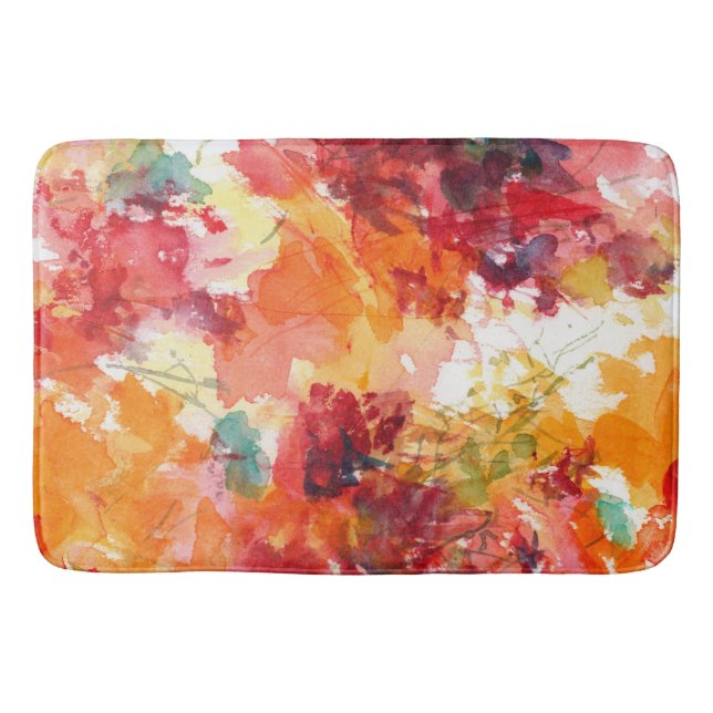 Abstraktes Orange und Weiße Wasserfarben  Badematte (Vorderseite)