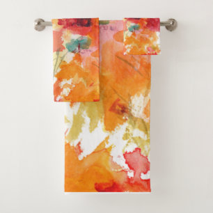 Abstraktes Orange und Weiße Wasserfarben Badhandtuch Set