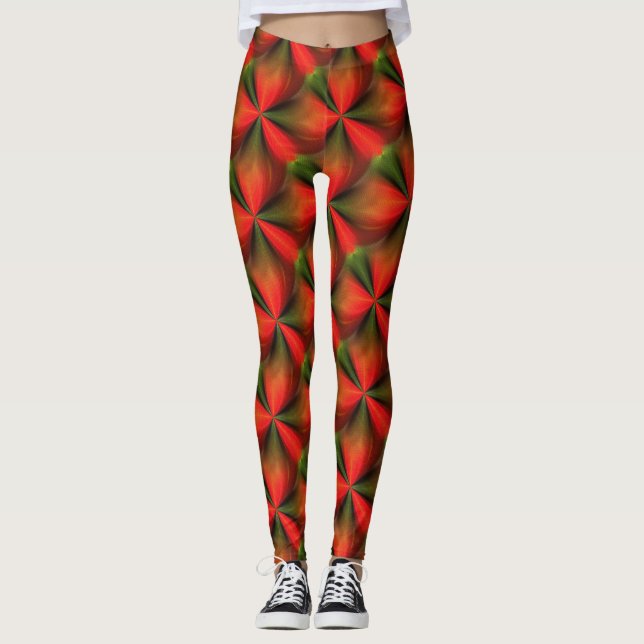 Abstraktes Orangen- und Grünmuster Leggings (Vorderseite)