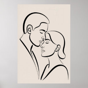 Abstraktes Paar, One-Line-Kunst, Romantischer Mini Poster