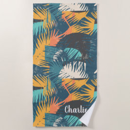 Abstraktes Palm Leaf Muster individuelle Name Bade Strandtuch