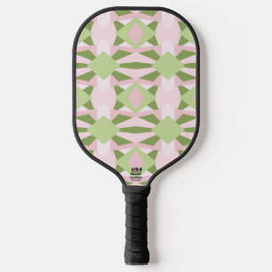 Abstraktes Pastell Grün und Rosa geometrisches Mus Pickleball Schläger