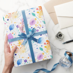 Abstraktes Pastell-Spritzer- und Blüten-Geschenkpa Geschenkpapier