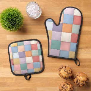Abstraktes Pastell-Tile-Wandmuster Ofenhandschuh & Topflappen-Set