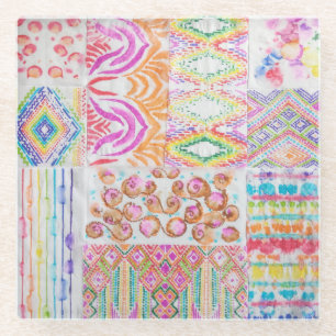 Abstraktes Patchwork, Aquarellmuster gefärbte Kraw Glasuntersetzer