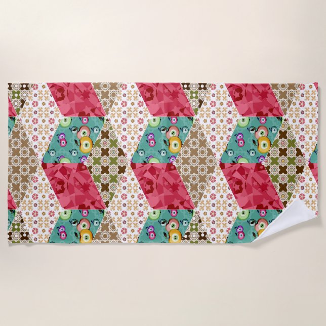 Abstraktes Patchwork-Quilt-Stöpsel Strandtuch (Vorderseite)