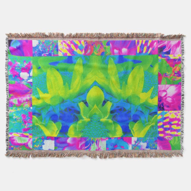 Abstraktes Patchwork Sonnenblumengarten Collage Decke (Vorderseite)
