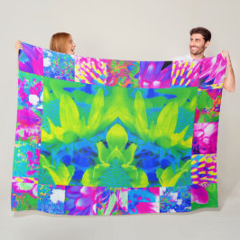 Abstraktes Patchwork Sonnenblumengarten Collage Fleecedecke
